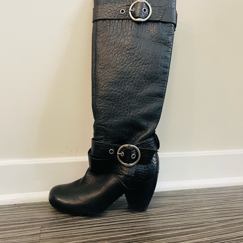 Lucky Candice Black Pebbled Leather Tall Boots 6 - Picture 2 of 8